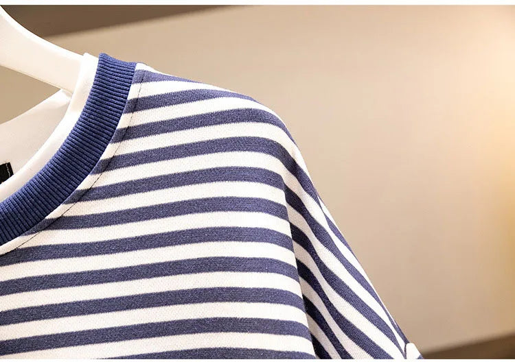 150Kg Plus Größe frauen Fehlschlag 157 Frühling Herbst Neue Lose Gefälschte Zwei-Stück Lange Ärmeln Gestreiften sweatshirt 5XL 6XL 7XL 8XL 9XL.