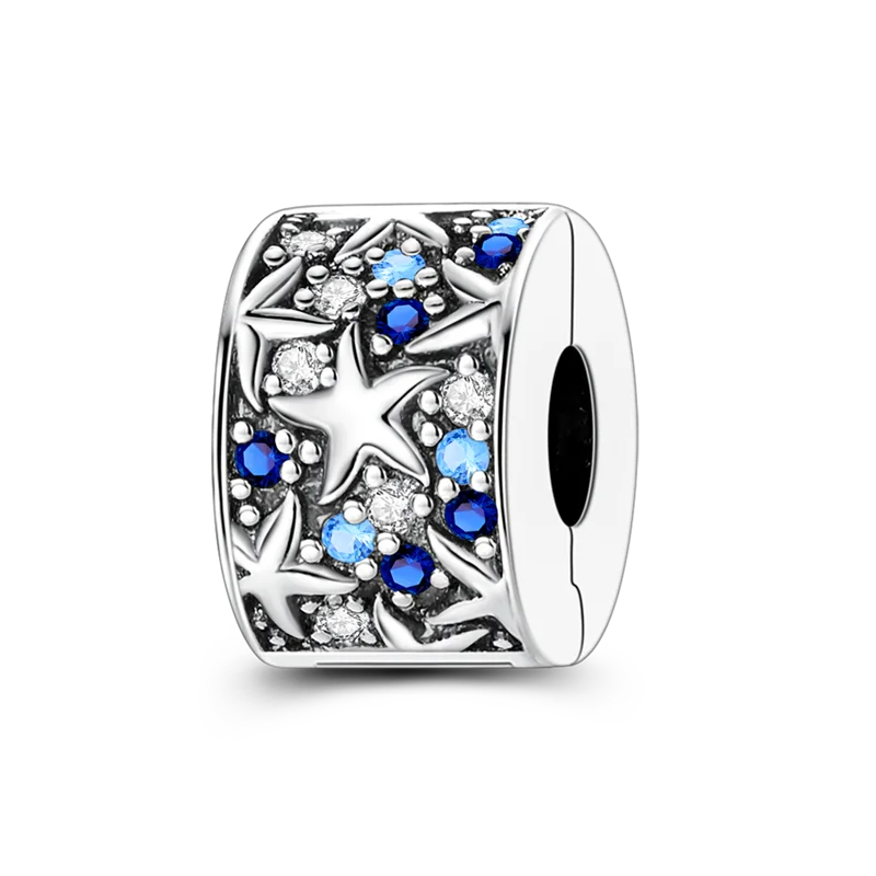 Silver Clasp 925 Sterling Silver CZ pave Clip Charms Daisy Beads Stopper Safety Chain fit Original Bangle Bracelet Jewelry Clip