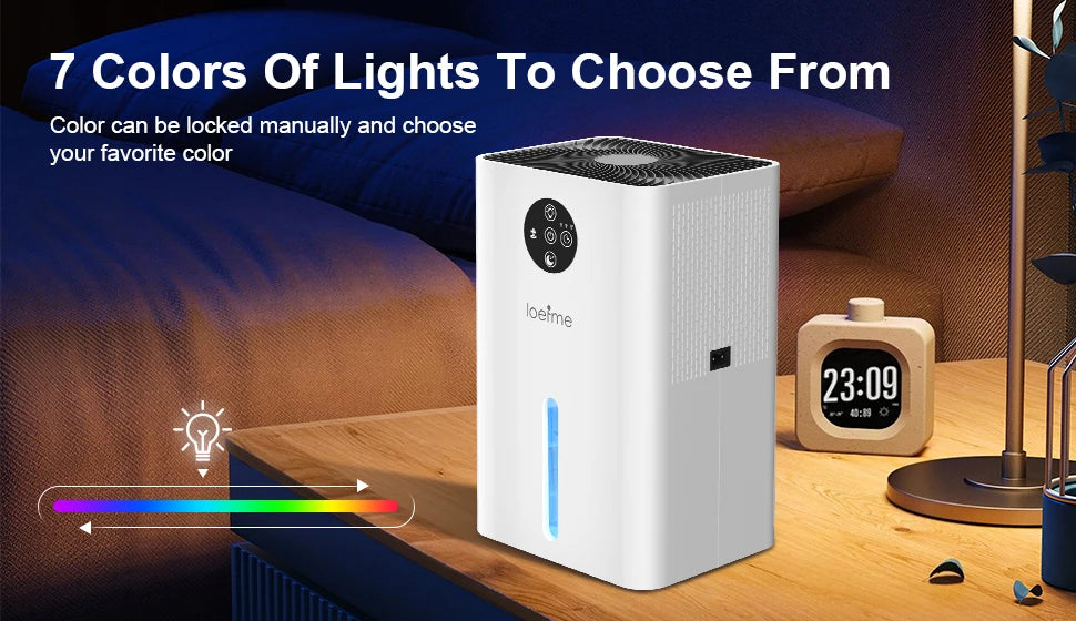 LOEFME 1.8L Electric Dehumidifier Portable Quiet Air Dryer, 6-8-10H Timer, Touchscreen, Against Humidity, Mould, Moisture, Damp.