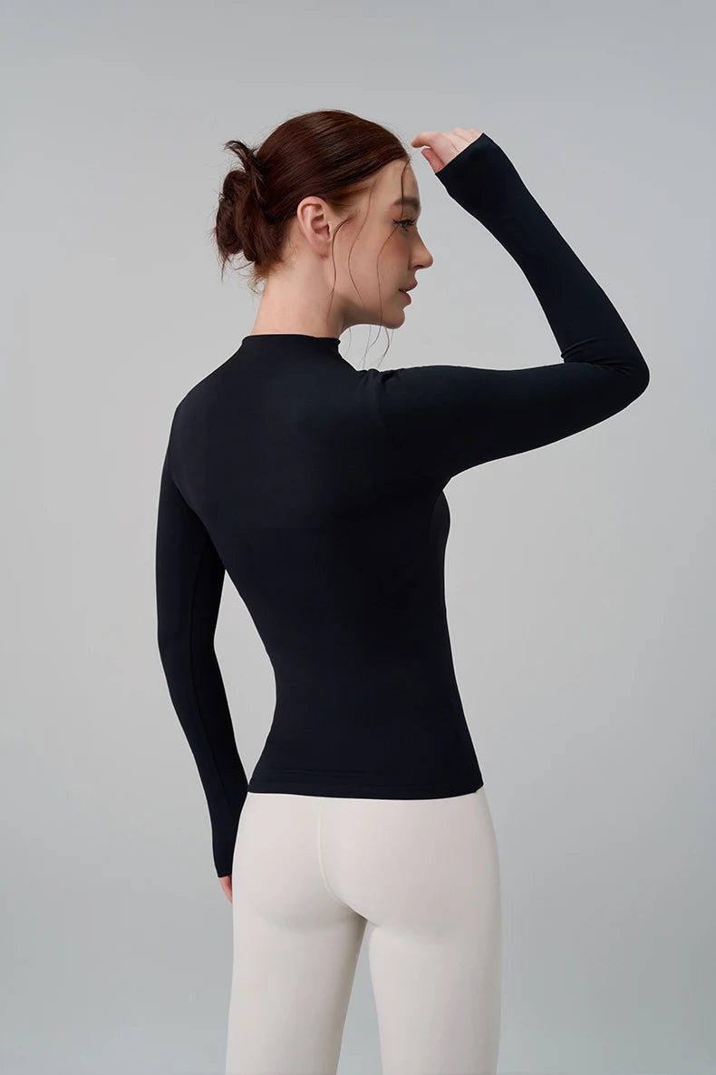 SOISOU 5 Colors Half-High Collar Slim Fit Yoga Top Women's Pilates Pullover Sports Long Sleeve High Elastic Fitness T Shirt.