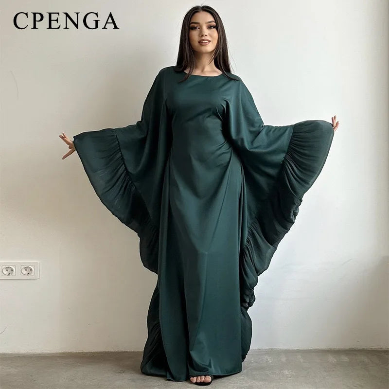 2025 Eid Arabic Muslim Women Modest Dress Luxury Dubai Abaya Islamic Party Lace-detailed Sleeves Robe Festival Turkey Outfit.