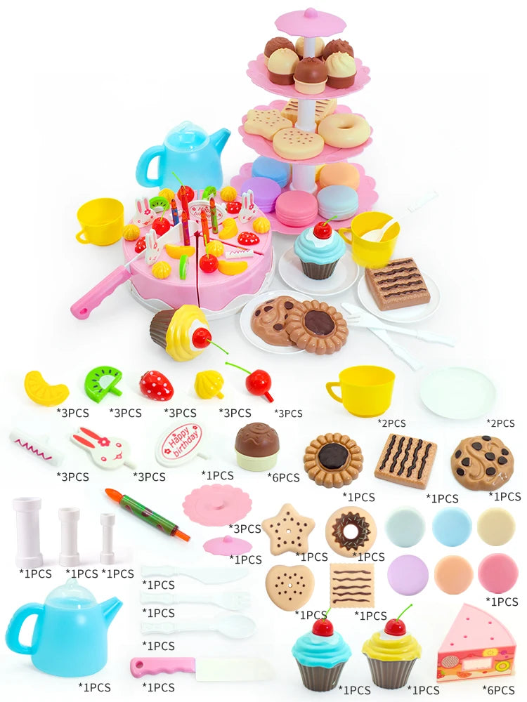 Girl Toy Cake DIY Minature Food Simulation Pretend Play Kitchen Set Tea Kid Cut Game Education Children Toys For 3 Year Birthday.