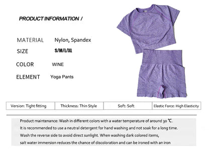 Seamless Women Yoga Set Crop Top Short Sleeve Shirt Fitness Shorts Workout Clothes For Women Gym Clothing Yoga Sport Set.