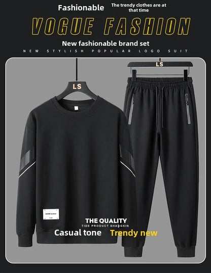 Spring Autumn Men's Casual Sports Suit Round Neck Sweatshirt Long Sleeves Pants One Whole Set Clothing Fashion.