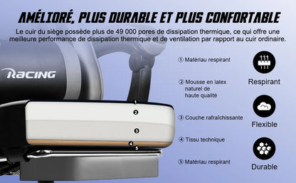 Daccormax Ergonomischer Gaming-Stuhl mit Fußstütze, Liegestuhl 170 ° , Rennstuhl aus PU-Leder mit Lordosenstütze und Kopfstütze