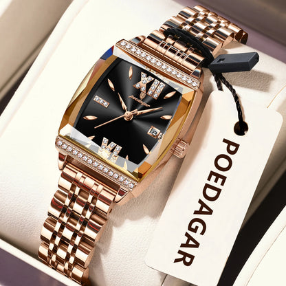 POEDAGAR Diamond Luxury Watch For Woman High Quality Waterproof Date Ladies Quartz Watch Stainless Steel Women Watches Reloj+Box
