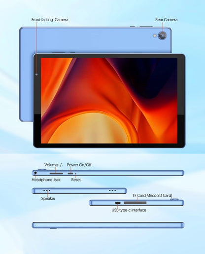 BAKEN 10-inch Tablet, Quad-core Processor, 4 (2+2)GB ROM + 32GB RAM, 1TB Expandable Memory, Wi-Fi 6, Bluetooth, Google Play GMS.