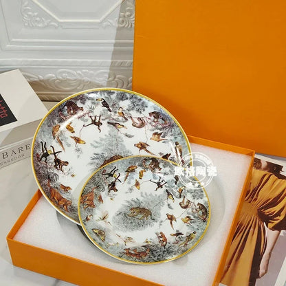 European ceramic western dinner plate, jungle set, steak plate, Coffee cup, afternoon , personalized gift set.
