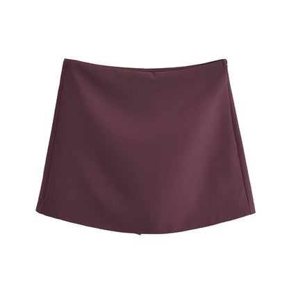 TRAF Shorts for Women Fashion Autumn Winter New Comfortable Casual Solid Color Side Zip Middle-waisted A-line Culotte Skirt Pant.