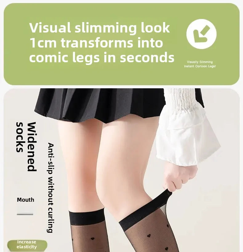 Women's Mid-calf Thin Transparent Stockings Summer Leggings Pure Desire Style Black White Color Half-Transparent Long Tube Socks.