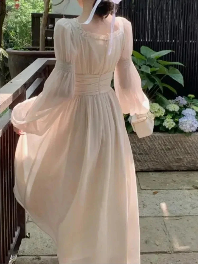 2024 Französisch elegante Prinzessin Abend party Midi Kleider für Frauen A-Linie schlanke Bandage Langarm Vestidos koreanische Frühlings kleidung.