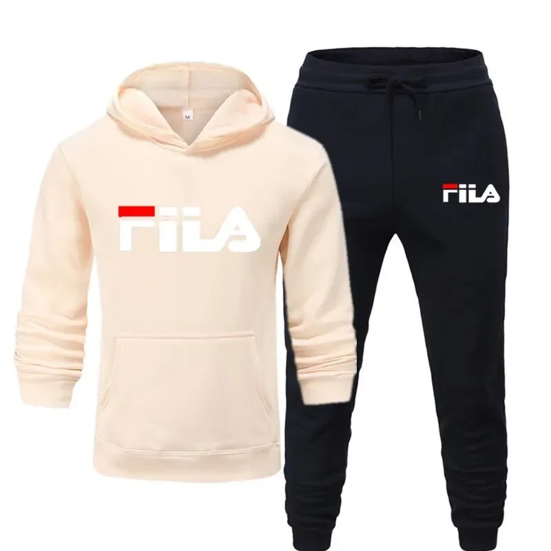 A new men's Spring and Autumn 2025 pullover hoodie + sweatpants two-piece fitness, fashion and casual jogging set.