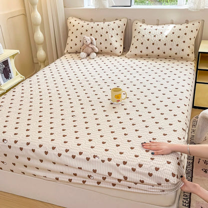 Thicken Bed Cover Waterproof Mattress Protector Elastic Bedspread Printed Bed Linen for Home 매트리스 커버 (No Pillowcase)