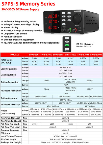 NICE-POWER DC Lab Power Supply 30V 10A 5A Adjustable Power Source For Phone Repairing RS232 USB PC Software Control Data Memory.