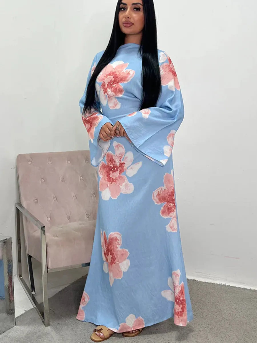 Women Arabic Eid Muslim Dubai Abaya Luxury Fashion Flower Print Maxi Dress Ramadan Robe Femme African Islam Clothing Kebaya.