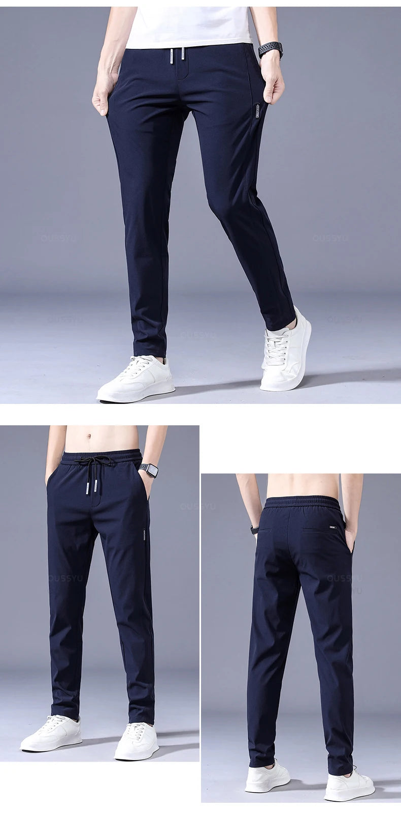 OUSSYU Brand New Spring Summer Men's Casual Pants Slim Pant Straight Thin Trousers Male Fashion Stretch Khaki Jogging 28-38.