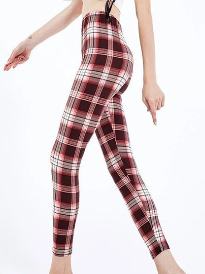 CUHAKCI Mode Plaid Druck Leggings Frauen Sexy Fitness Leggins Grid Floral Streifen Hosen Hohe Taille Bleistift Hosen