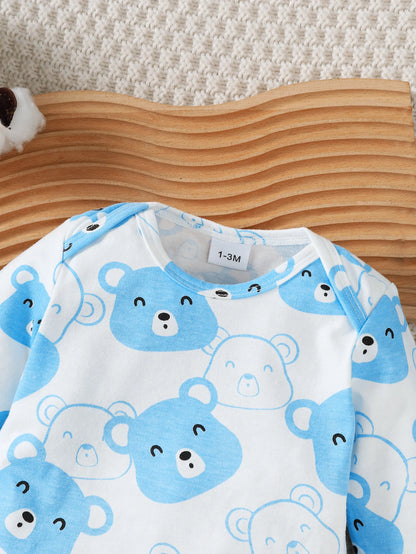 0-9 Months Baby Boy Set Little Bear Long Sleeve Bodysuit+Pants+Hat+Socks 4pcs/Set Baby Spring Autumn clothing Newborn set