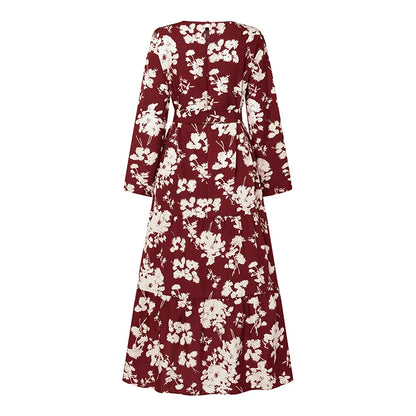 Zanzea Blumen druck böhmischen Maxi kleid Frauen Mode Langarm o Hals abgestufte Vestidos islamische muslimische Gürtel Abaya lange Roben.