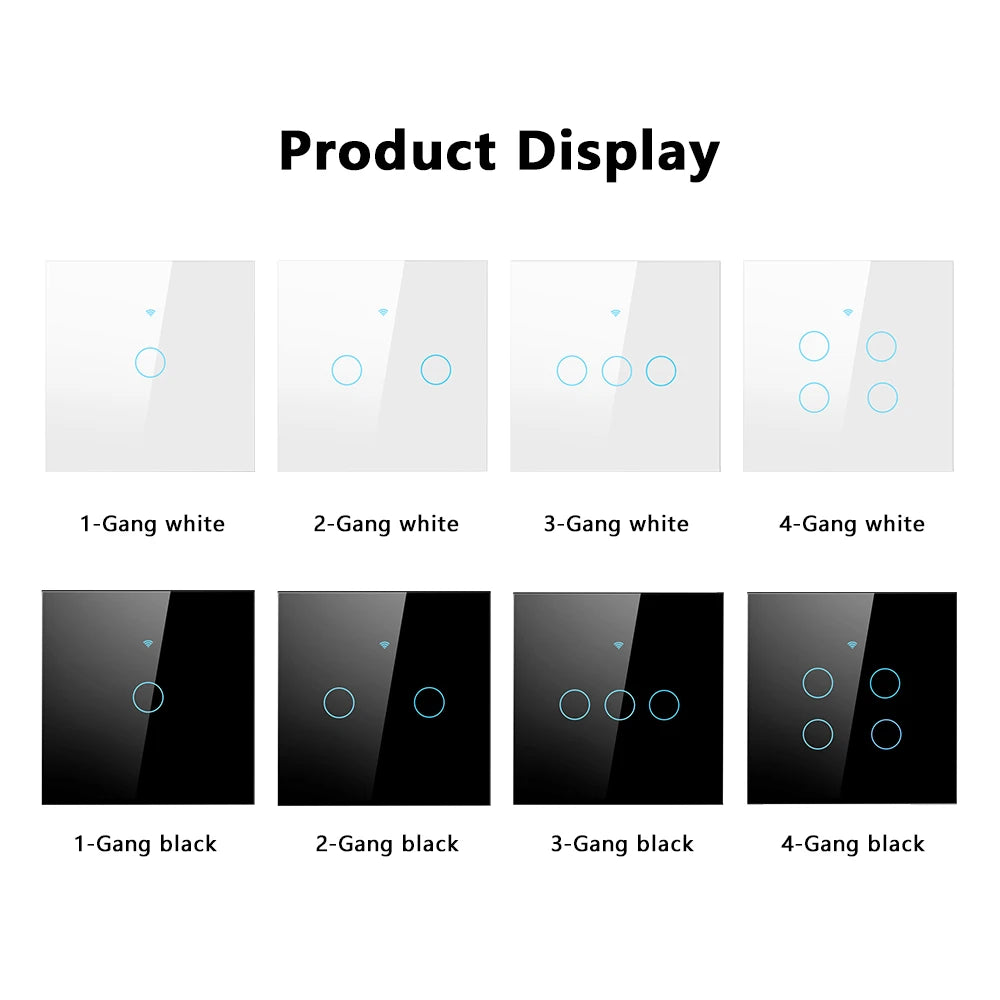 Tuya Wifi Smart Touch Licht EU Schalter Drahtlose Fernbedienung LED Licht Schalter Kein Neutralleiter Erforderlich 1-4 Gang Alexa Google Hause.