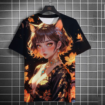 Men's Fashion Street 3D Anime Printed Short Sleeve T-Shirt Men's Modern Urban Streetwear Round Neck Casual Short Sleeve.