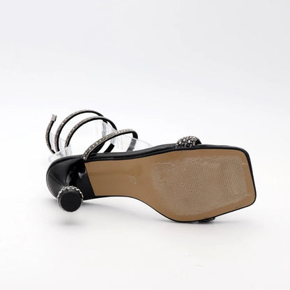 Luxury fashion sandals 2024 Summer New Rhinestone Fairy Open-toe Ring-foot Strap rome sandals with High Heel Women Shoes Banquet.