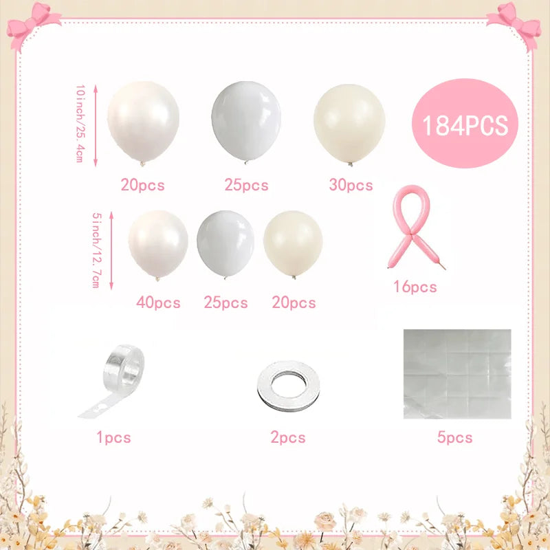 184-teiliges perlweißes Ballon-Girlandenbogen-Set, geeignet für Hochzeit, Braut, Geburtstag, Verlobung, Junggesellenabschied, Dekoration.