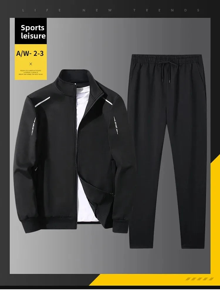 Men's Sportswear Set Spring Autumn Loose Stand Collar Two Pieces Casual Running Outfit Dad Clothes Comfortable Fitness Apparel.