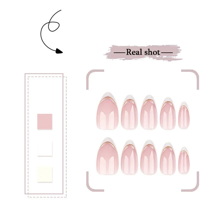 3D Gold Line White French Nail Art Classic Simple Wearable Fake Nails Detachable Finished False Nails Press on Nails with Glue.
