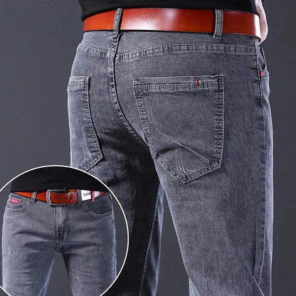 Frühling Herbst Xintang Denim Jeans Herren Slim Fit Casual Trendy Modische Alltagskleidung Blau Gerade Bein Hosen Elastische Taille