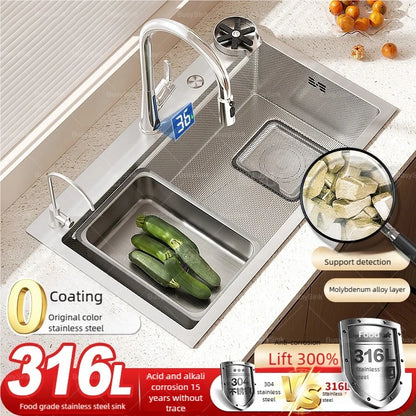 Kitchen Sink 316L Food Grade Stainless Steel Large Single Slot Wash Dish and Wash Vegetable Basin Homeuse Undercounter Bowl