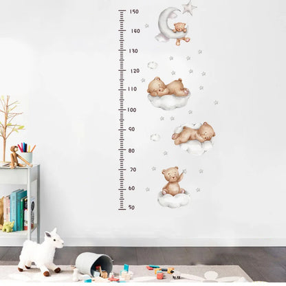 Cute Bear Moon Star Wall Stickers for Kids Rooms Girls Boys Baby Room Decoration Kawaii Cartoon Animal Nursery Wallpaper Vinyl