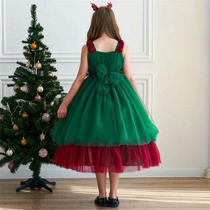 Mädchen Rot Grün Weihnachten Ballkleid Kinder Hochzeit Ball Party Abendkleid Prinzessin Vestido Kinder Karneval Leistung Kleidung.