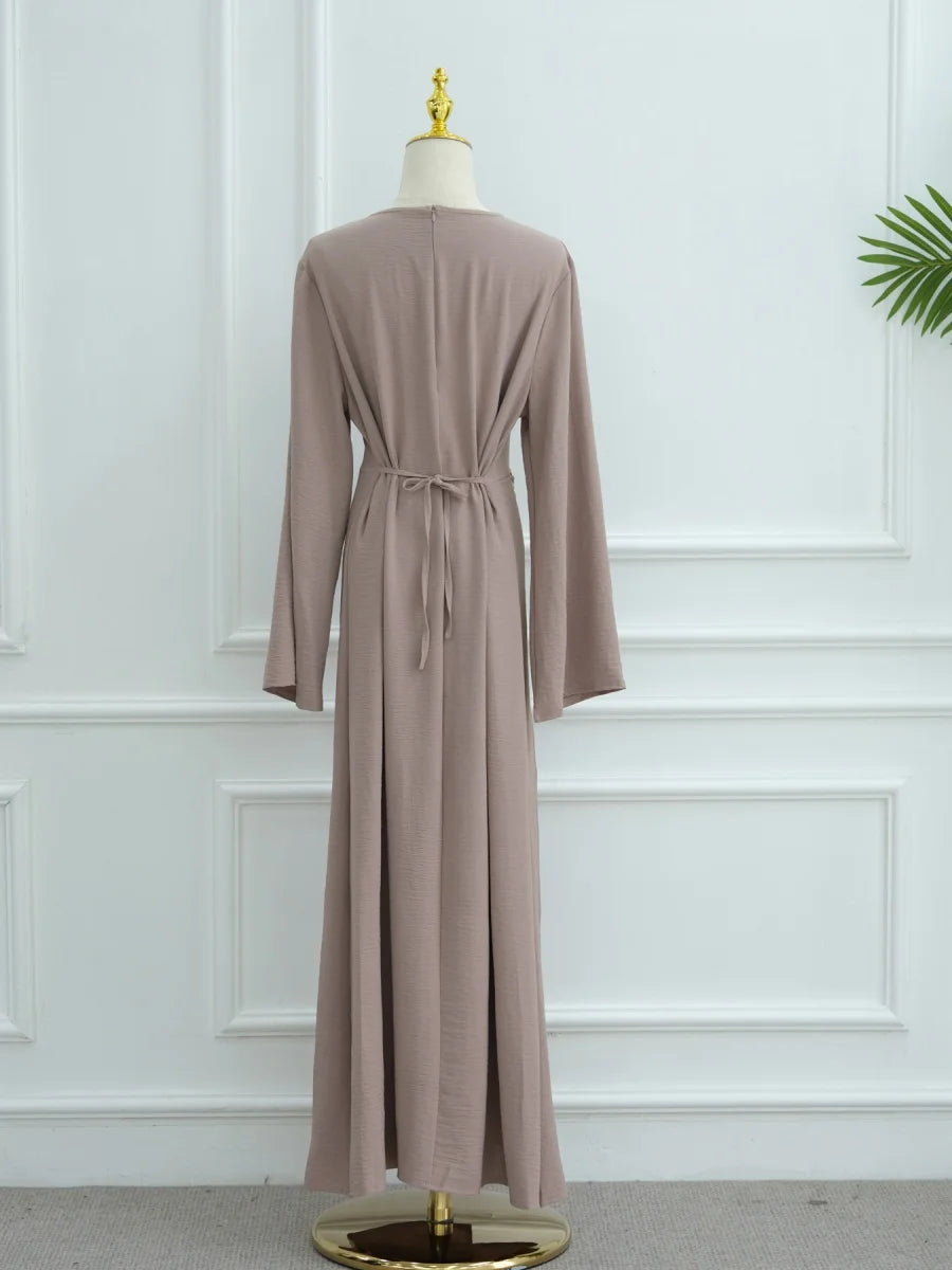 Muslim Women Arabic Dubai Abaya Solid Drawstring Long Dress Modest Ramadan Kaftan Robe Femme musulmane Islam Clothing Kebaya.