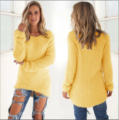 Frauen warmen Pullover einfarbig o Hals lose Baumwolle gestrickt Pullover langen Pullover lässig übergroße Bluse Damen Hipster Kleidung.