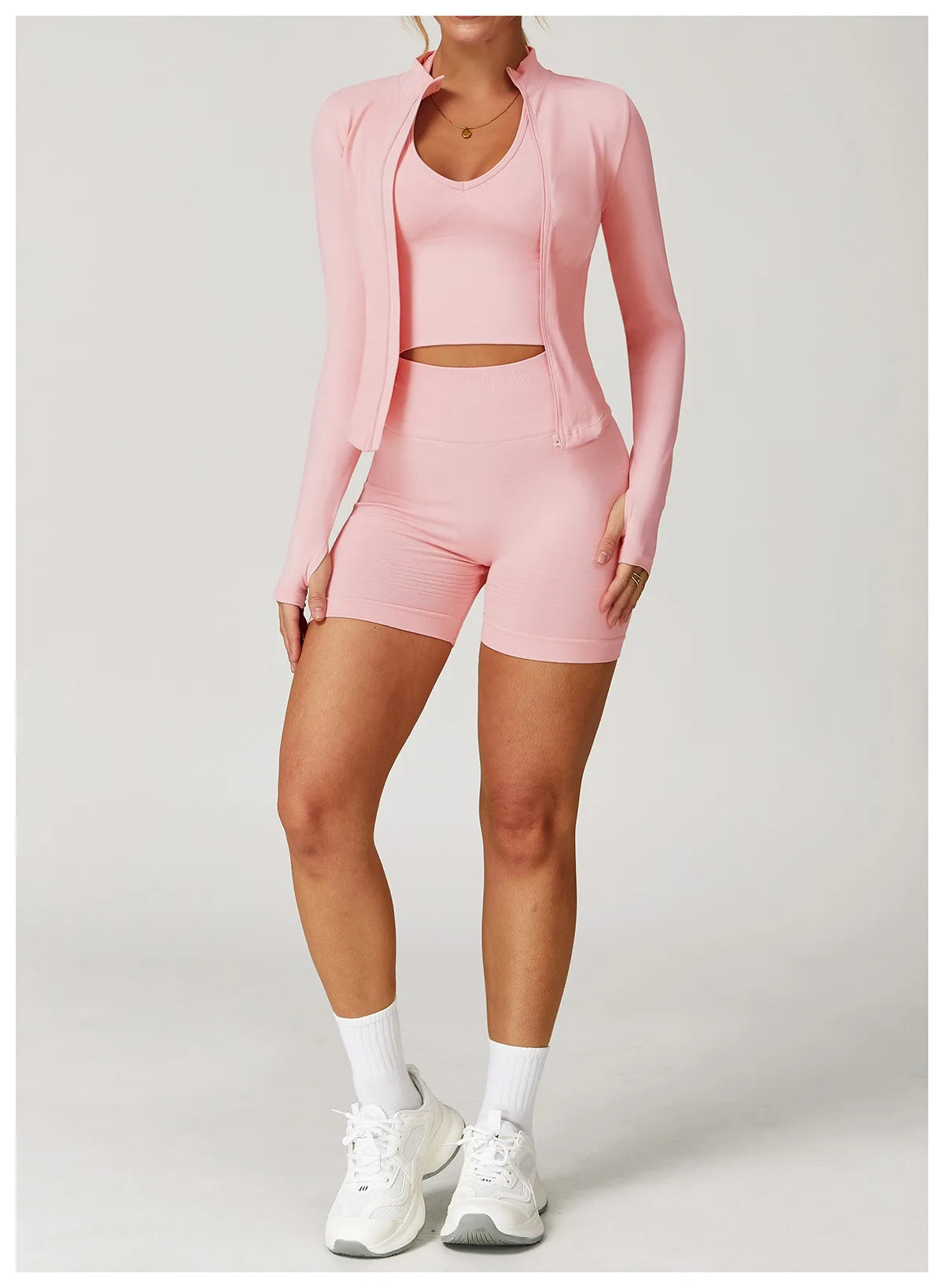 Ctenkevet Women Slim High Neck Jacket Sports Suit Female Two Piece Yoga Clothes Sport Outfit For Woman Buttock Lift Sports Suit.