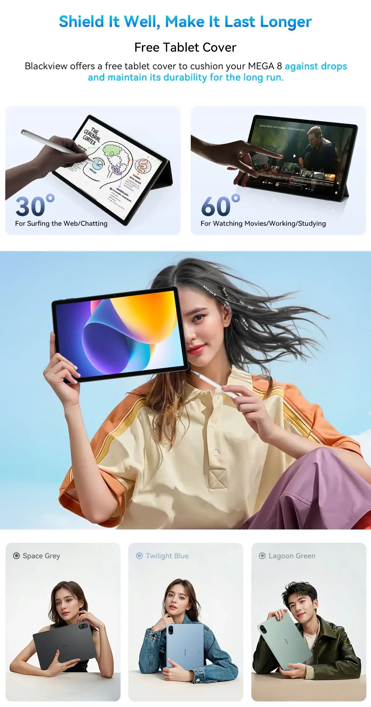 Blackview MEGA 8 [No EU Charger] Tablet 13 inch 90Hz 2K FHD+ Display 36GB(12+24) 512GB 11000mAh 50MP+13MP Android 15 Dual SIM 4G