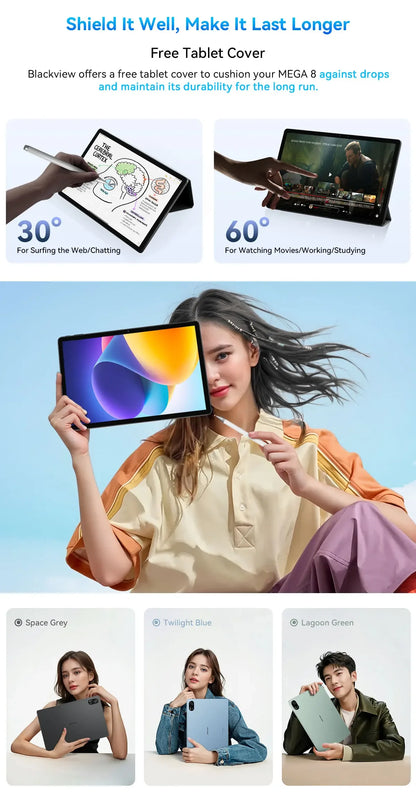 Blackview MEGA 8 [No EU Charger] Tablet 13 inch 90Hz 2K FHD+ Display 36GB(12+24) 512GB 11000mAh 50MP+13MP Android 15 Dual SIM 4G