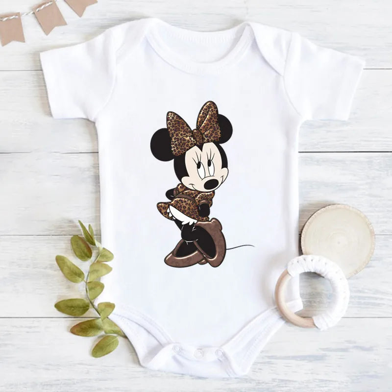 Niedliche Leopard Minnie Maus Disney Newbron Bodys Baby Kleidung Sommer Kurzarm Baumwolle Minnie Kawaii Stram pler Overall