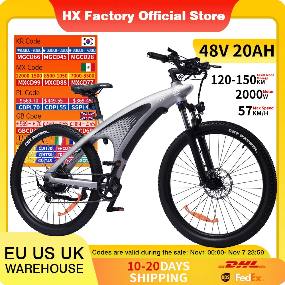 HX Q5 E bike 2000W Adults Electric Bike 2000W 48V 20AH 27.5 Inch  Electric Bicycle City E Bikes Mountain e bikes.