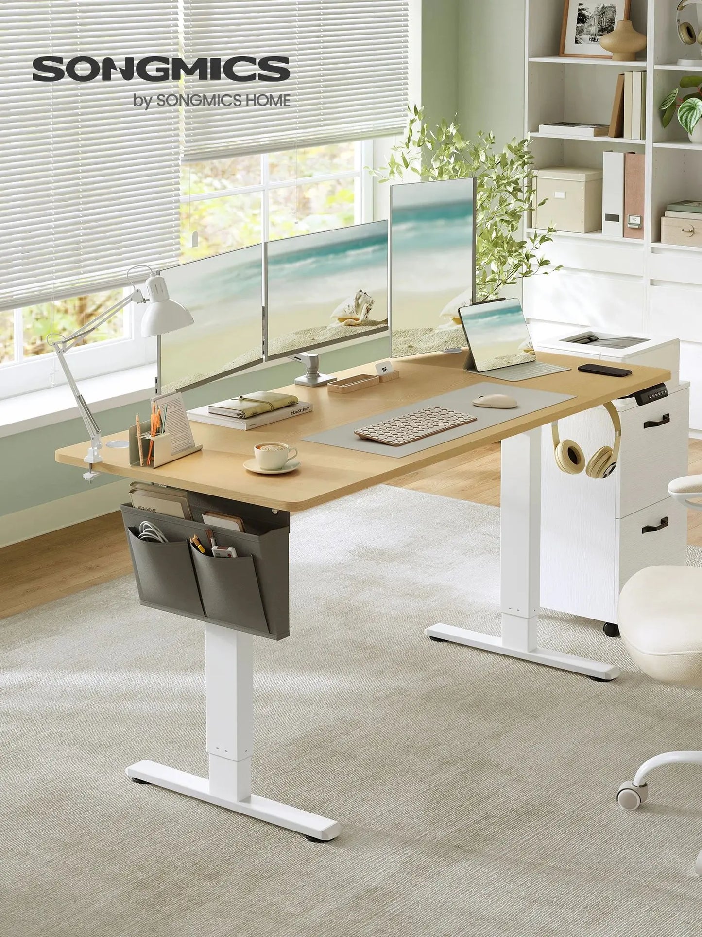 SONGMICS Höhenverstellbarer Schreibtisch elektrisch, 160 x 70 cm, verstellbarer Tisch, Memory-Funktion für 4 Höhen, für Büro