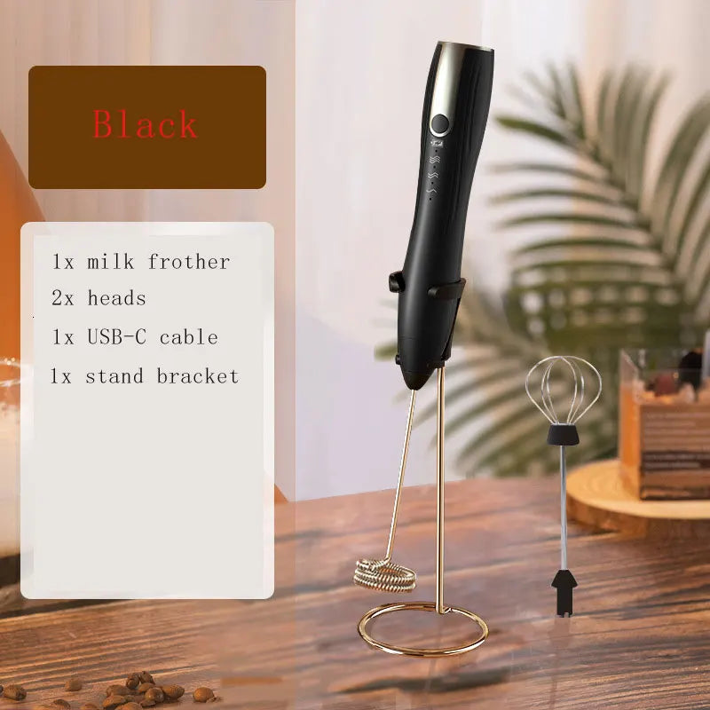 Hand Mixer Milk Frother for Coffee Matcha Handheld Foam Maker Electric Whisk Drink Mixer Rechargeable Egg Beater With Stand.