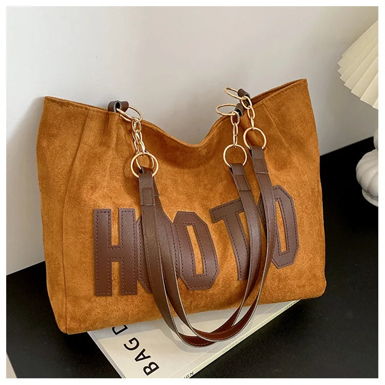 Solid Color Shoulder Bag, Trendy Letters Tote Bag, Canvas Campus Handbag for Women, Office,College,Work,Travel Hand Bags Bolsa