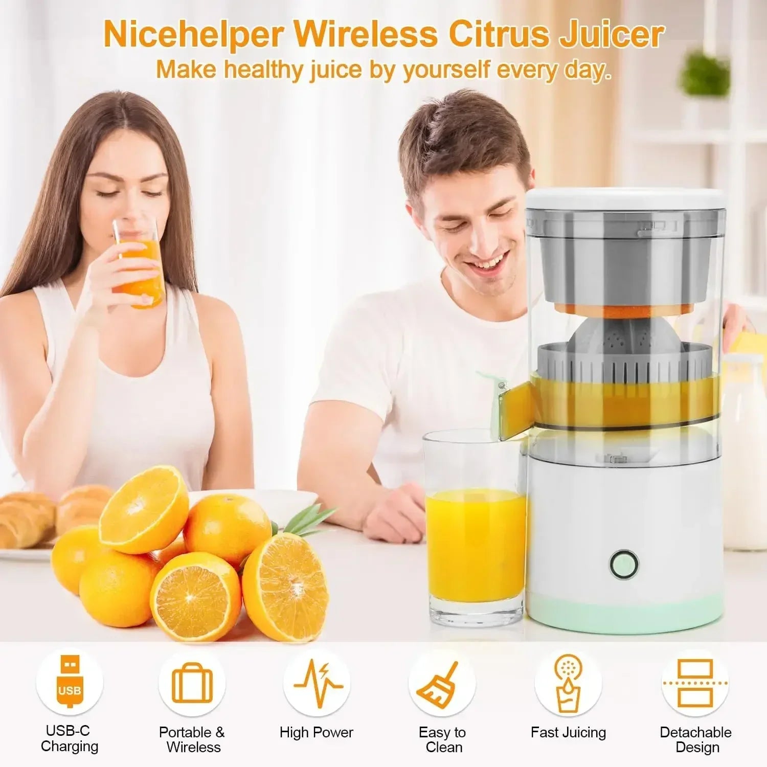 Portable Electric Juicer USB Charging Orange Lemon Fruit Blender Mini Household Juice Squeezer Mixer Citrus Juicer for Travel.