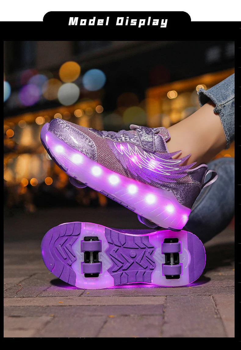 Boys Girls Roller Shoes LED Light Up USB Charging Children Roller Skate Casual Skateboarding Shoes Sports Shoes Kids Sneakers