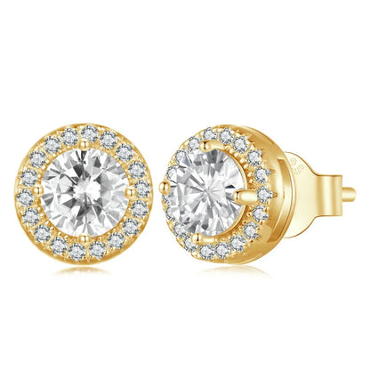 BAMOER Gold Plated Halo CZ Stud Earrings 925 Sterling Silver Hypoallergenic Classic Elegant Heart Earrings Jewellry BSE894