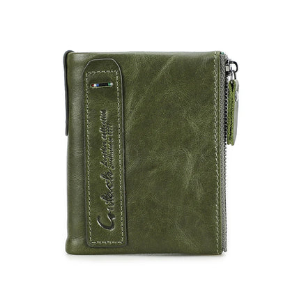 Fashion Genuine Leather Women Wallet Bi-fold Wallets Red ID Card Holder Coin Purse With Double Zipper Small Women's Purse 2022