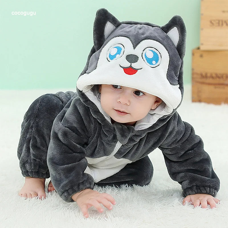 Husky Stram pler Baby Boy Girl Pyjama Neugeborene Bebe Kleidung niedlichen Body suits Flanell warmes einteiliges Winter Halloween Tier Outfit.