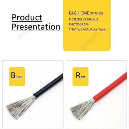 Silicone Cable Solar Panel Electrical Wire Heat Resistant Red Black 24 22 20 18 16 14 12 10 8 6 4 awg gauge for Car Auto Battery.