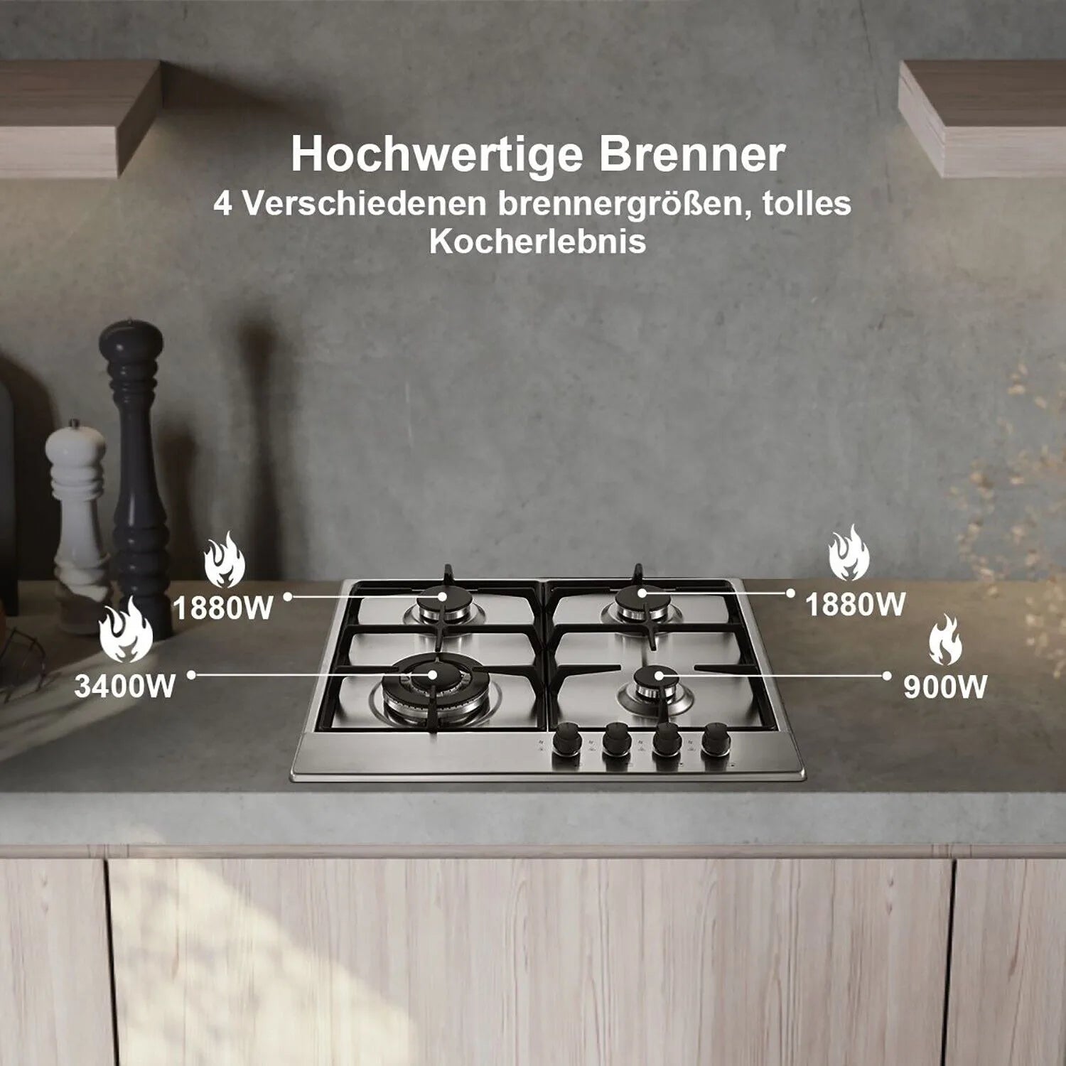 TopStrong 4 Burner Stainless Built-in Stove Natural Gas Propane Gas NG/LPG Gas Hob YYEUGCT-S04.